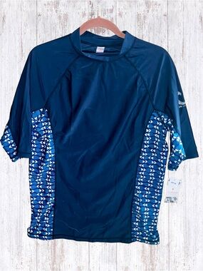 NWT Islander Men’s Dark Blue Short Sleeve Rash Guard with UV Protection Sz L